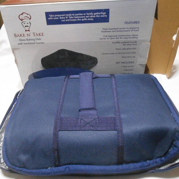 NEW BAKE N' TAKE GLASS BAKING DISH WITH INSULATED CARRIER w/ HANDLE NIB 🎁 - Picture 3 of 9
